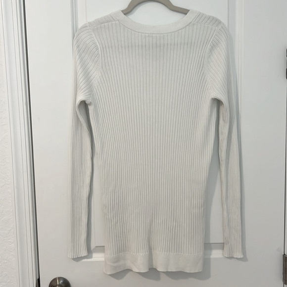 Athleta Lincoln Park Ribbed Sweater Split Hem Dove White Size Large - Picture 10 of 10